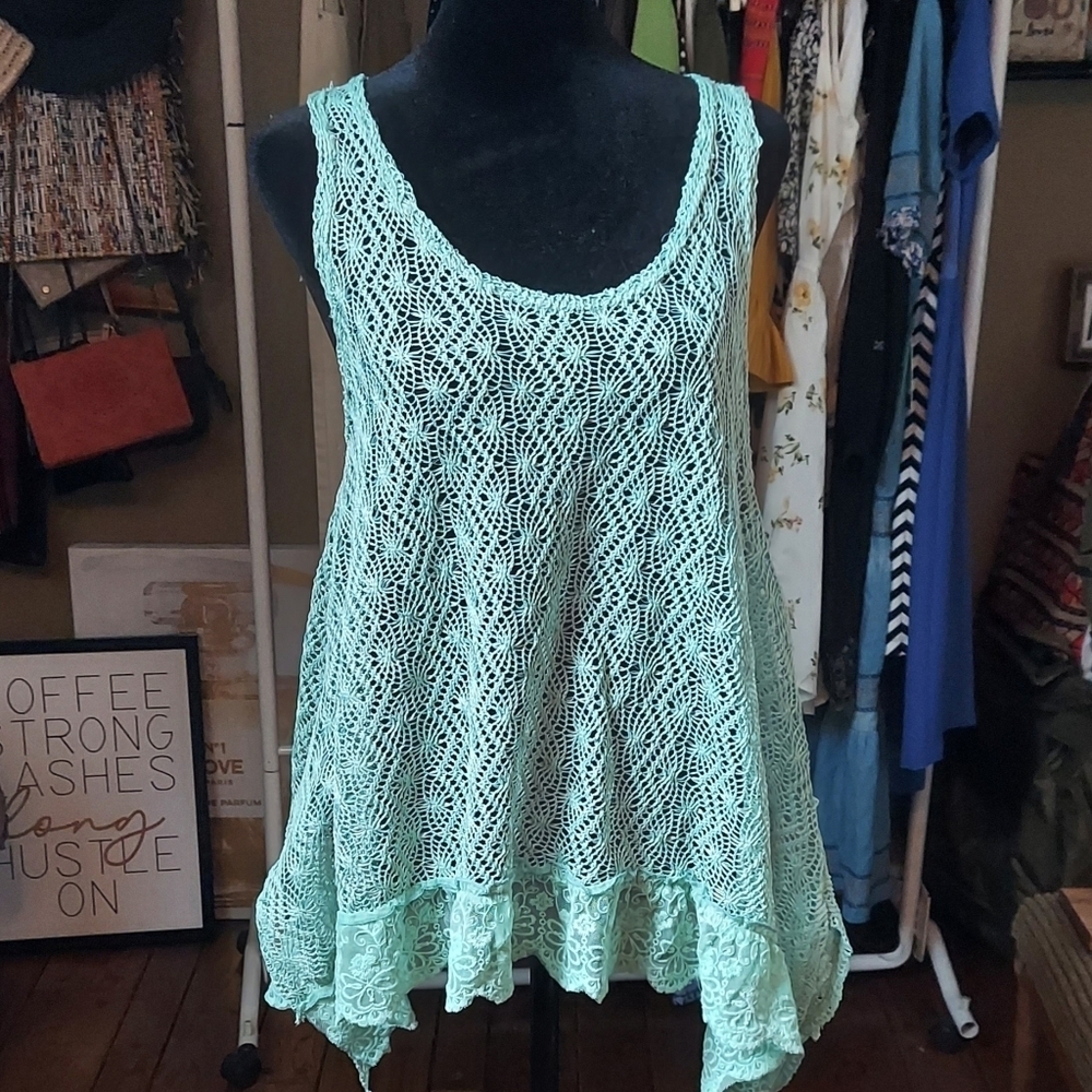 Simply Noelle Mesh Top with Lace Trim